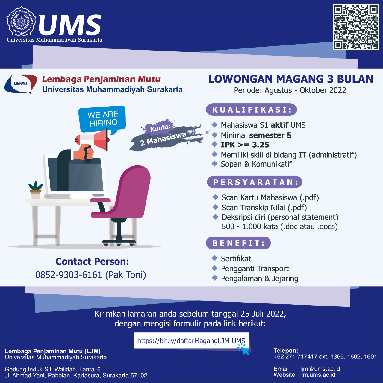 You are currently viewing Lowongan Magang 3 Bulan di LJM UMS bagi Mahasiswa Aktif UMS