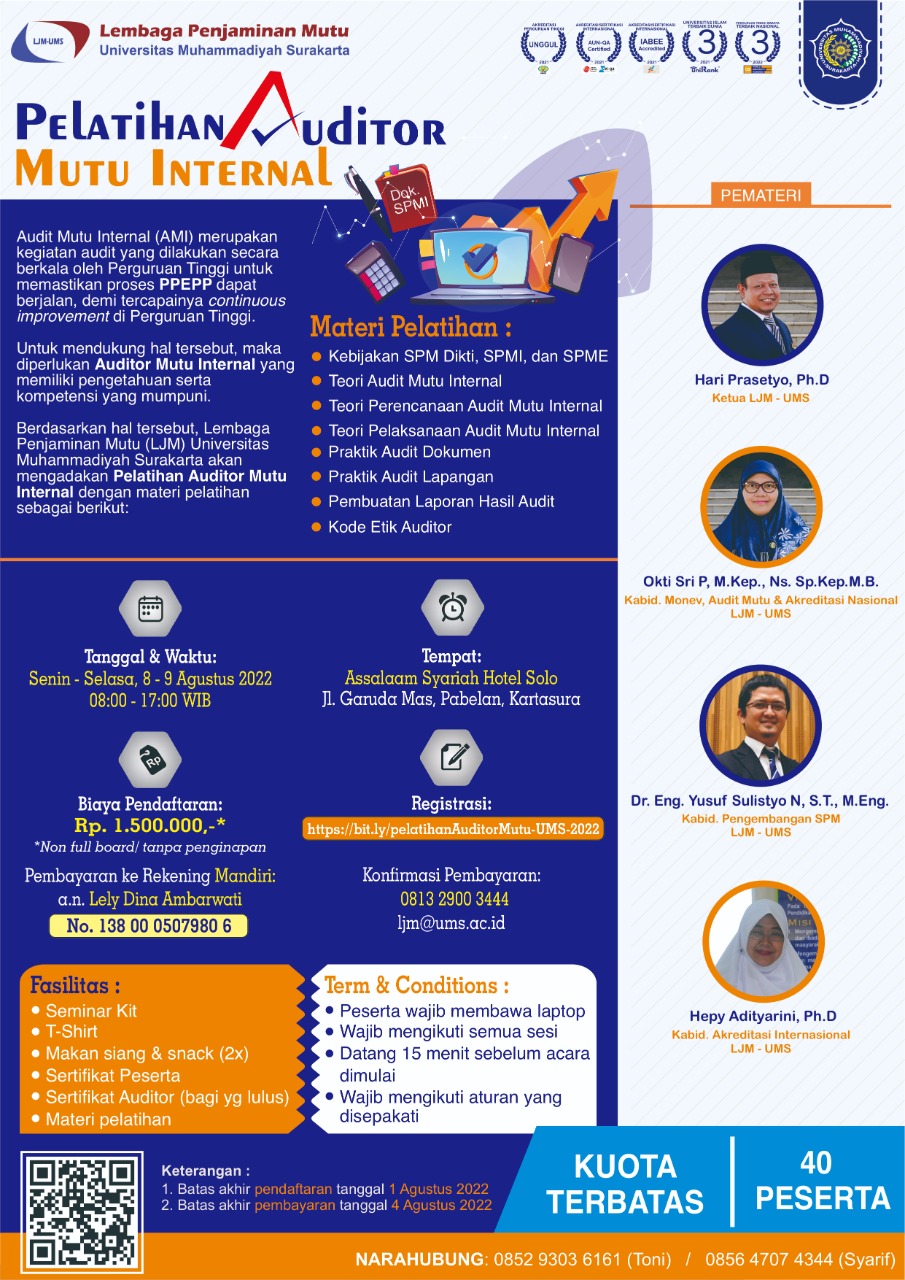 You are currently viewing Pelatihan Auditor Mutu Internal bagi Peserta Eksternal UMS Tahun 2022