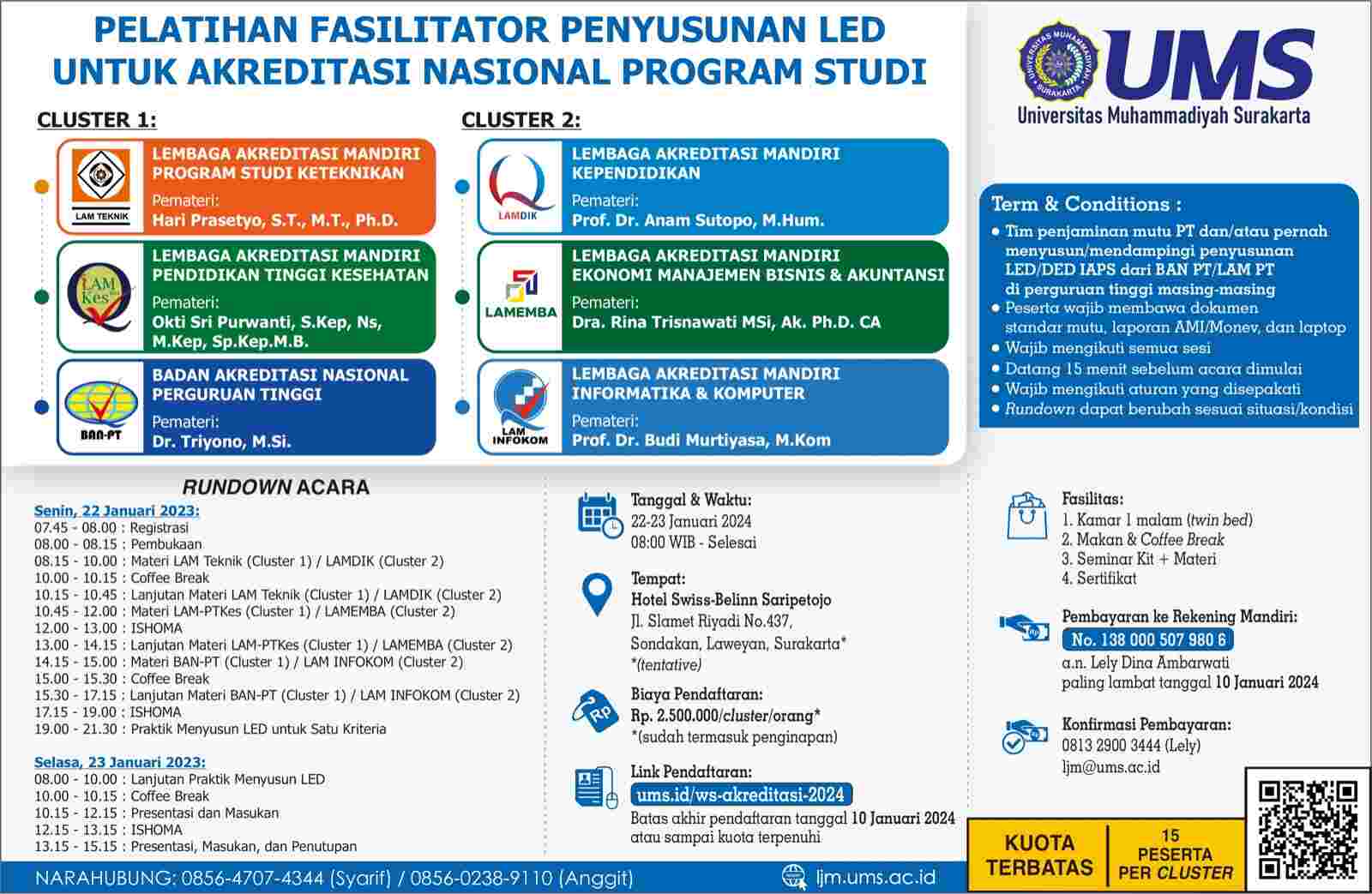 Read more about the article Undangan Pelatihan Fasilitator Penyusunan Laporan Evaluasi Diri (LED) untuk Akreditasi Nasional Program Studi