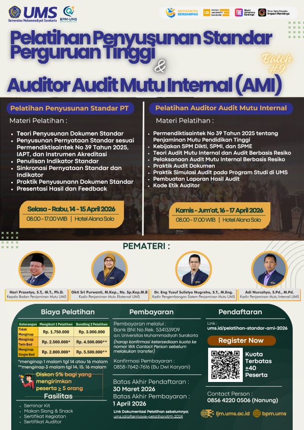 You are currently viewing Undangan Pelatihan Penyusunan Standar PT & Auditor AMI #Batch ke-9